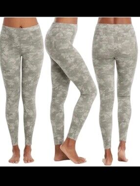 SPANX Women's Jean-ish Ankle Leggings in a Gray Stone Wash Camo print Size L